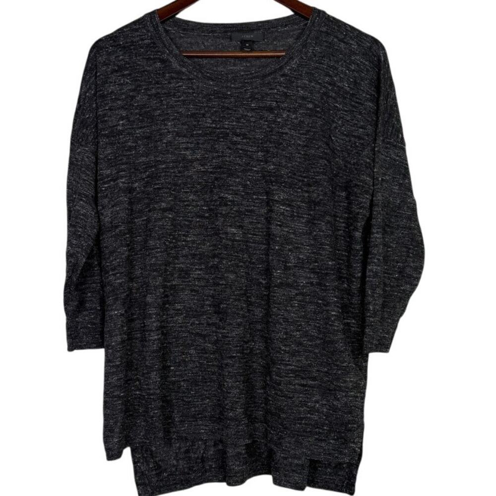 J. Crew Wool Blend Oversized Boxy Knit Crewneck High Low Sweater M Dark Grey